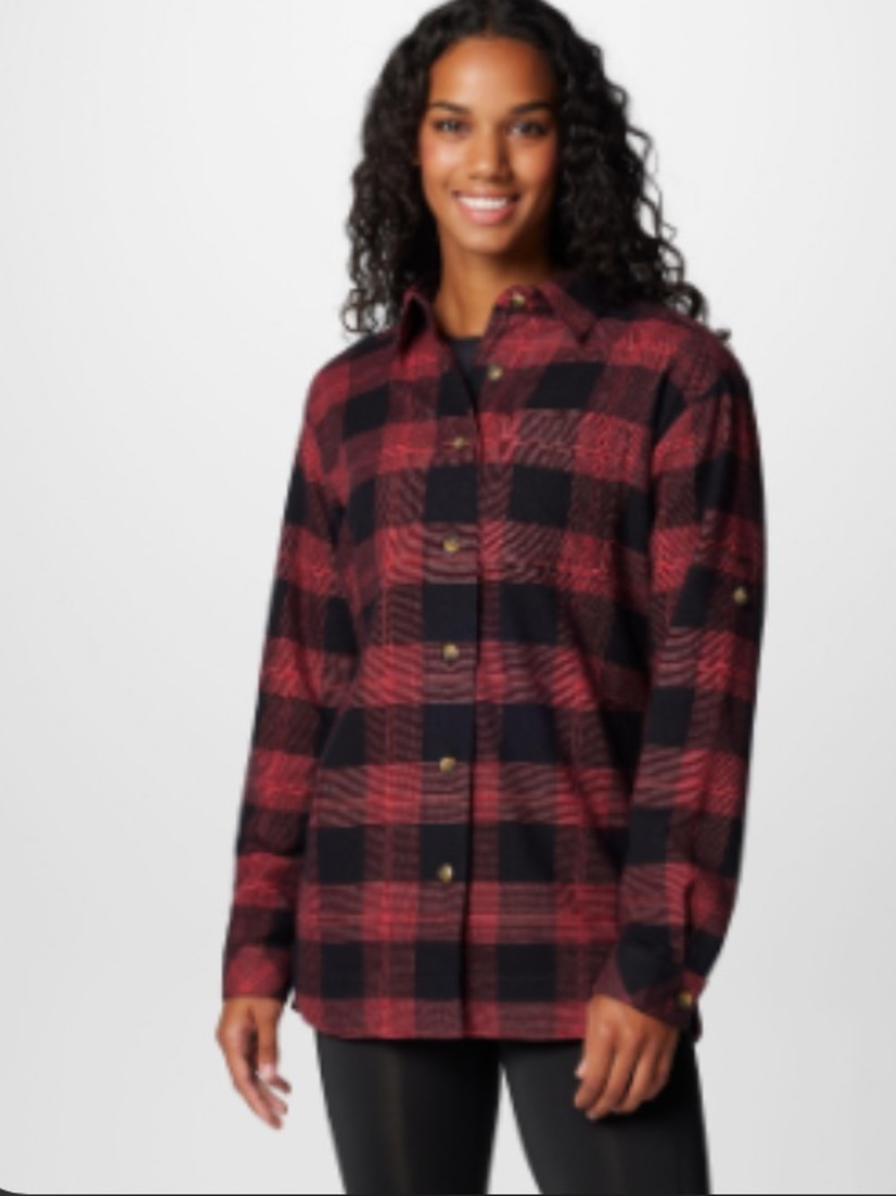 Columbia Women's Holly Hideaway Flannel Shirt Buffalo plaid roll tab sleeve sz M